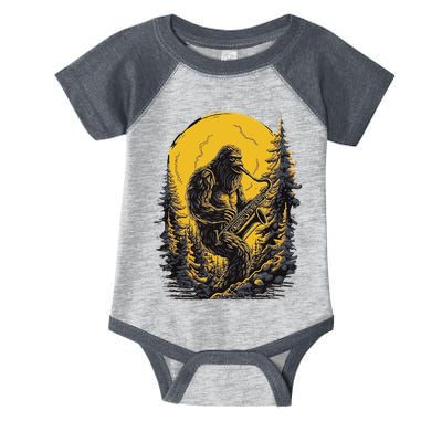 Bigfoot Playing Saxophone Aesthetic Sasquatch Saxophone Infant Baby Jersey Bodysuit