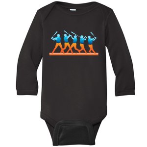 Baseball Player Silhouette Action Baby Long Sleeve Bodysuit