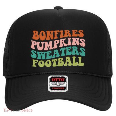 Bonfires Pumpkins Sweaters Football Fall Season High Crown Mesh Back Trucker Hat