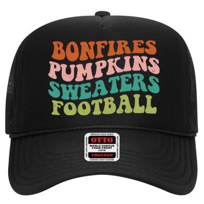 Bonfires Pumpkins Sweaters Football Fall Season High Crown Mesh Back Trucker Hat