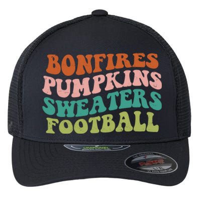 Bonfires Pumpkins Sweaters Football Fall Season Flexfit Unipanel Trucker Cap