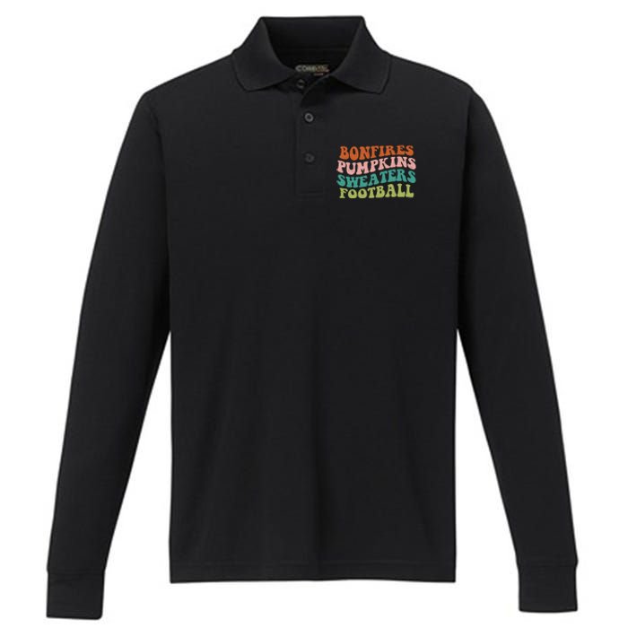 Bonfires Pumpkins Sweaters Football Fall Season Performance Long Sleeve Polo