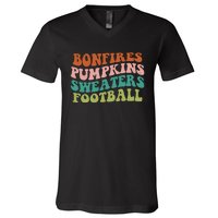 Bonfires Pumpkins Sweaters Football Fall Season V-Neck T-Shirt