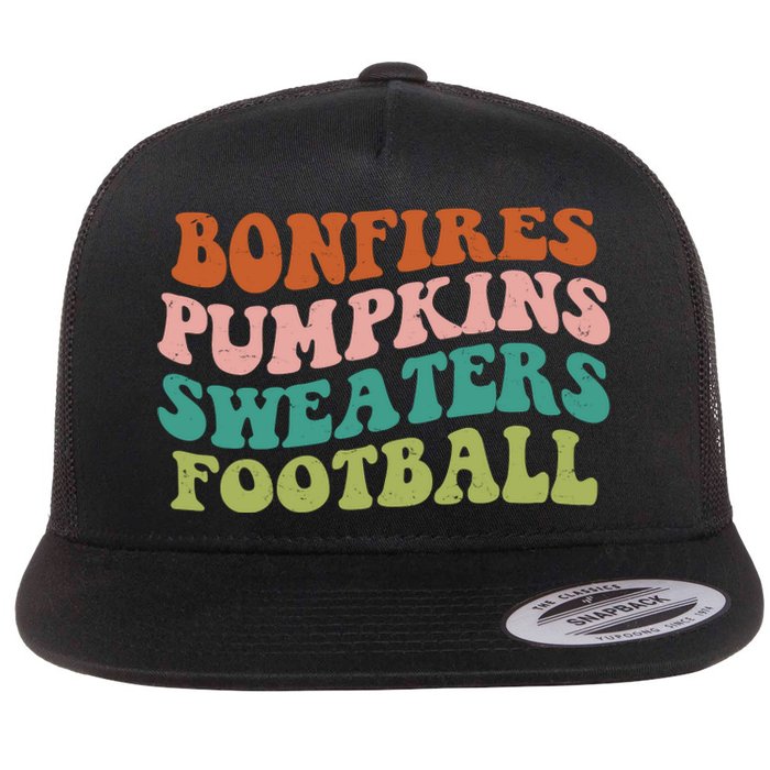 Bonfires Pumpkins Sweaters Football Fall Season Flat Bill Trucker Hat