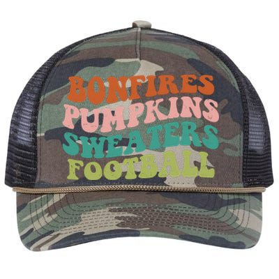 Bonfires Pumpkins Sweaters Football Fall Season Retro Rope Trucker Hat Cap