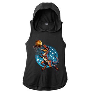 Basketball Player Trex Dinosaur Ladies PosiCharge Tri-Blend Wicking Draft Hoodie Tank