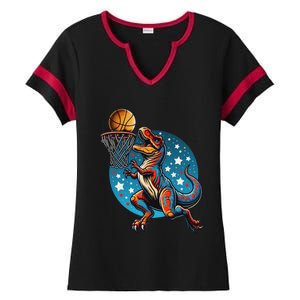 Basketball Player Trex Dinosaur Ladies Halftime Notch Neck Tee