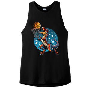 Basketball Player Trex Dinosaur Ladies PosiCharge Tri-Blend Wicking Tank