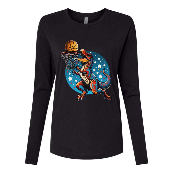 Basketball Player Trex Dinosaur Womens Cotton Relaxed Long Sleeve T-Shirt