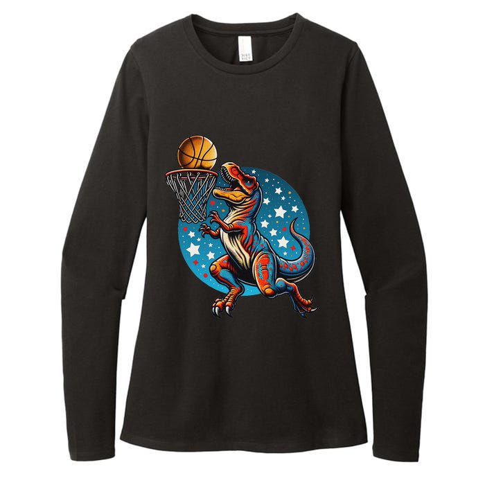 Basketball Player Trex Dinosaur Womens CVC Long Sleeve Shirt