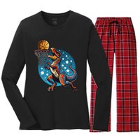 Basketball Player Trex Dinosaur Women's Long Sleeve Flannel Pajama Set 