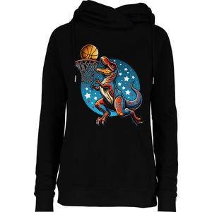 Basketball Player Trex Dinosaur Womens Funnel Neck Pullover Hood