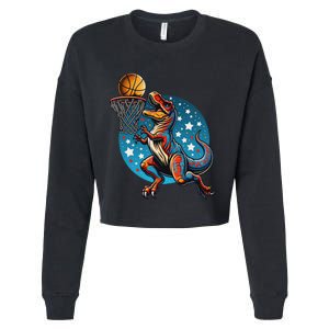 Basketball Player Trex Dinosaur Cropped Pullover Crew