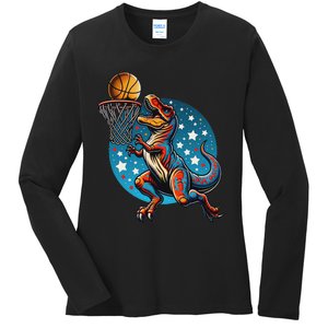 Basketball Player Trex Dinosaur Ladies Long Sleeve Shirt