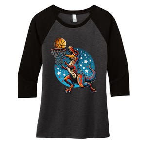 Basketball Player Trex Dinosaur Women's Tri-Blend 3/4-Sleeve Raglan Shirt