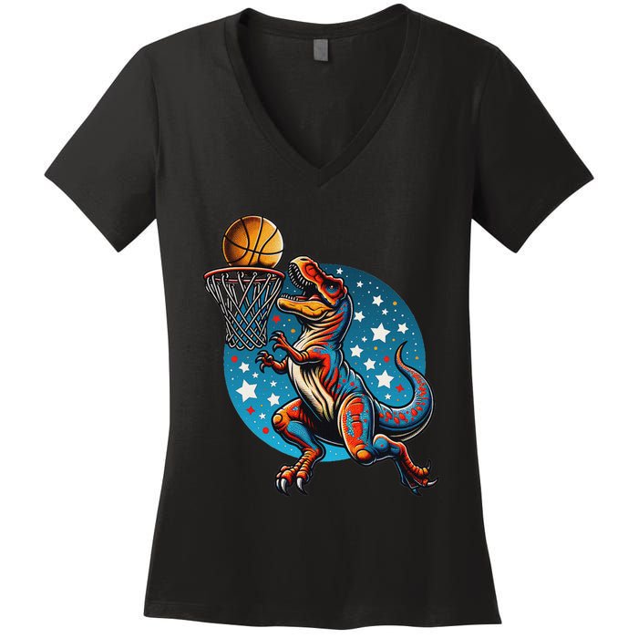 Basketball Player Trex Dinosaur Women's V-Neck T-Shirt