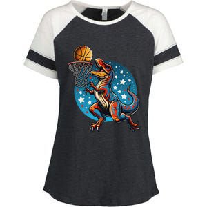 Basketball Player Trex Dinosaur Enza Ladies Jersey Colorblock Tee