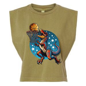 Basketball Player Trex Dinosaur Garment-Dyed Women's Muscle Tee