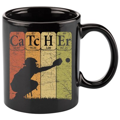 Baseball Periodic Table Elements Nerd Baseball Catcher Retro 11oz C Handle Ceramic Mug