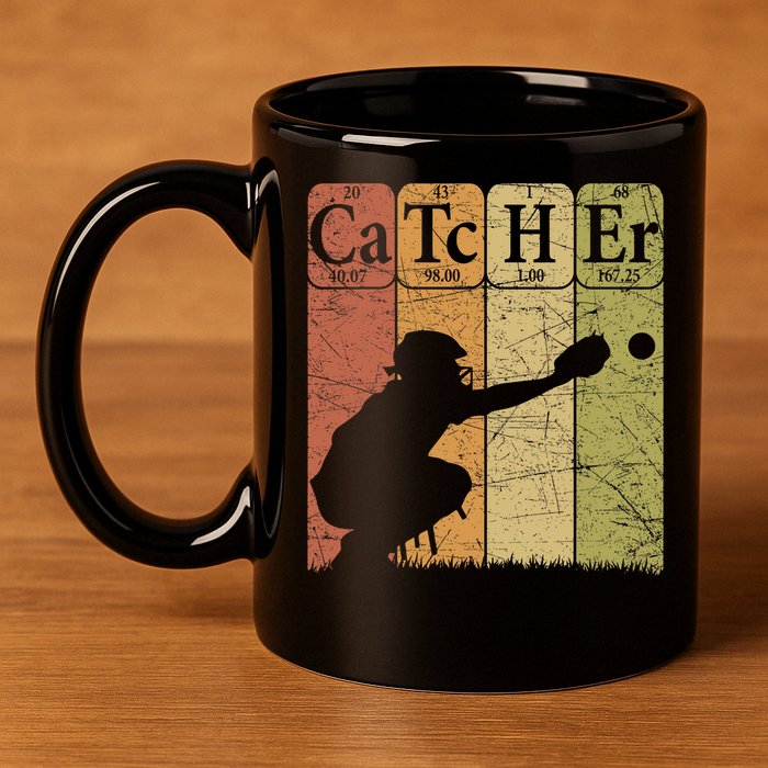 Baseball Periodic Table Elements Nerd Baseball Catcher Retro 11oz C Handle Ceramic Mug