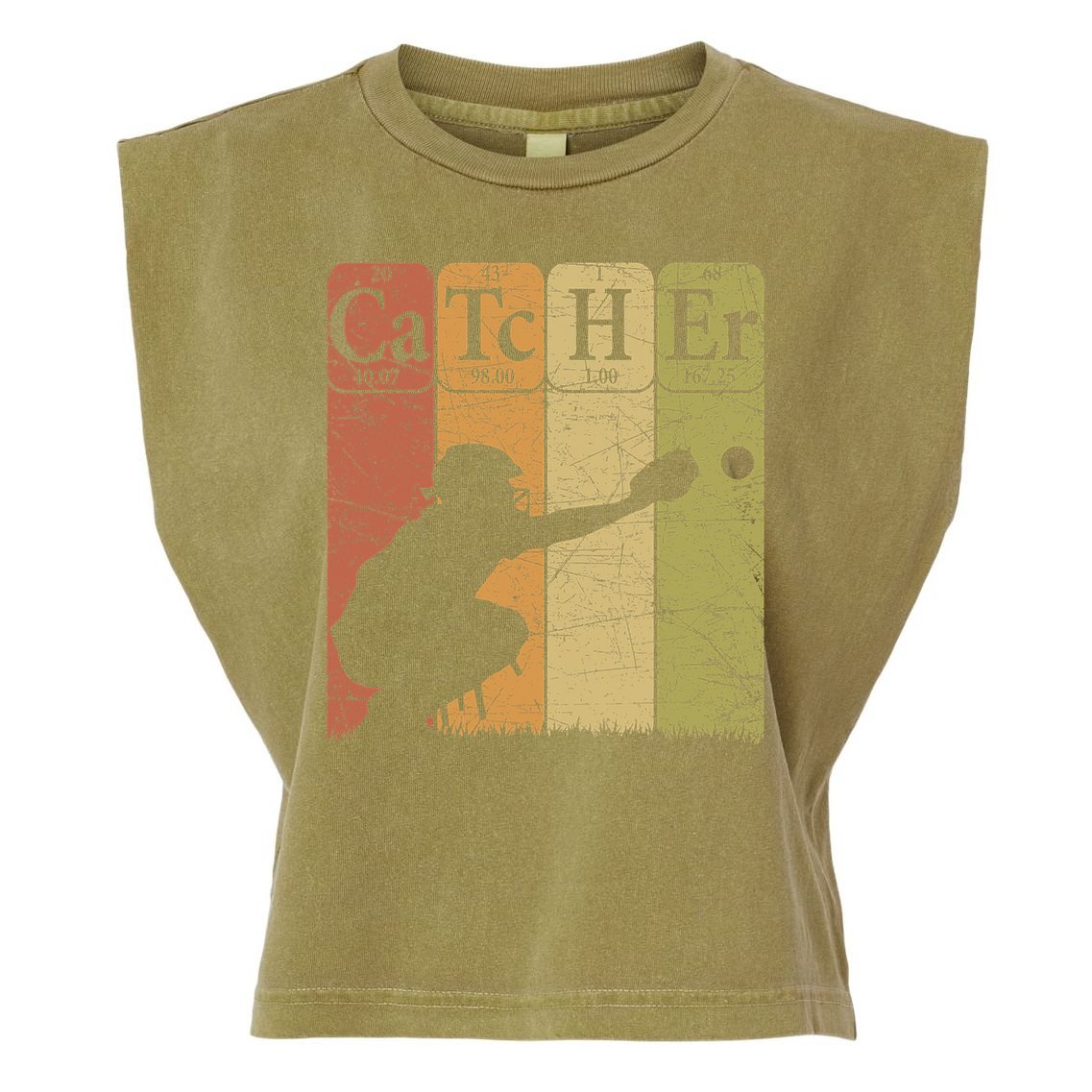Baseball Periodic Table Elements Nerd Baseball Catcher Retro Garment-Dyed Women's Muscle Tee