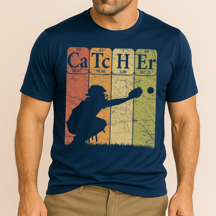 Baseball Periodic Table Elements Nerd Baseball Catcher Retro Cooling Performance Crew T-Shirt