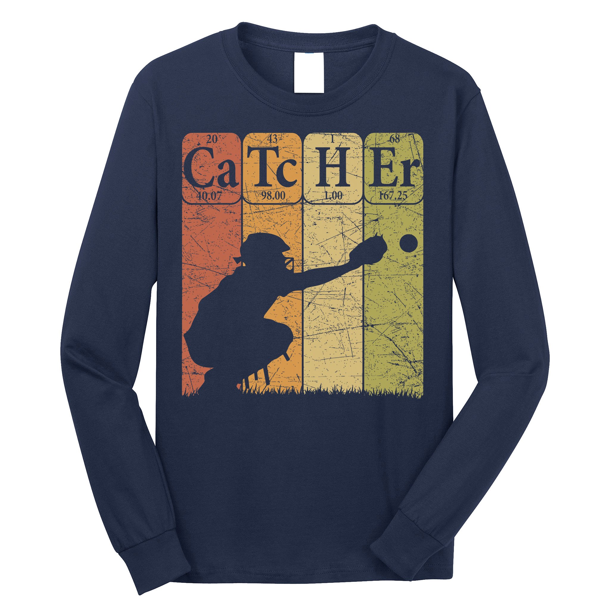 Baseball Periodic Table Elements Nerd Baseball Catcher Retro Long Sleeve Shirt