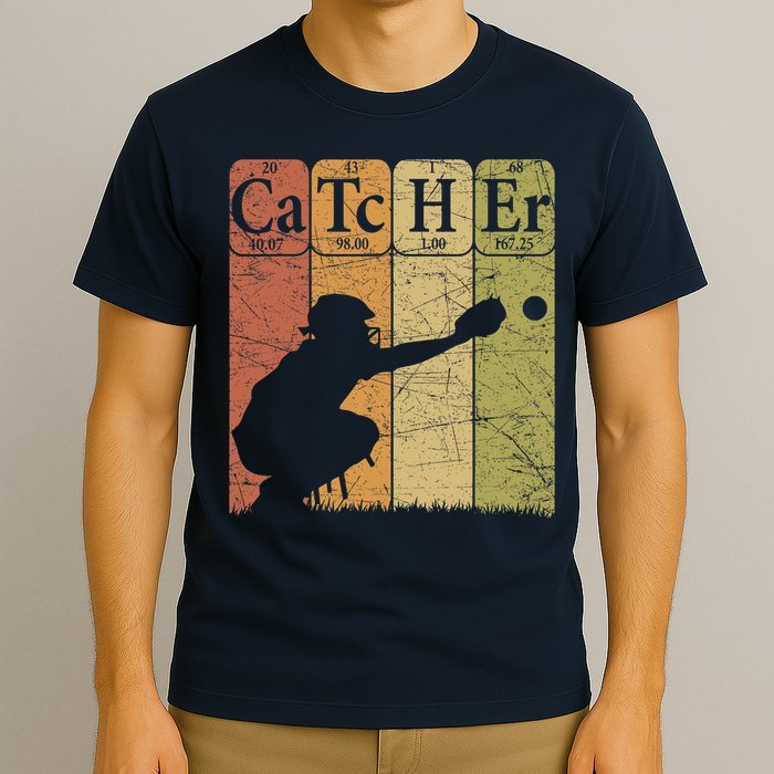 Baseball Periodic Table Elements Nerd Baseball Catcher Retro T-Shirt
