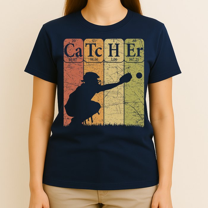 Baseball Periodic Table Elements Nerd Baseball Catcher Retro T-Shirt
