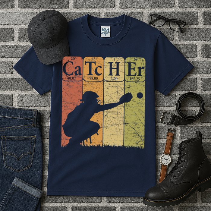 Baseball Periodic Table Elements Nerd Baseball Catcher Retro Tall T-Shirt