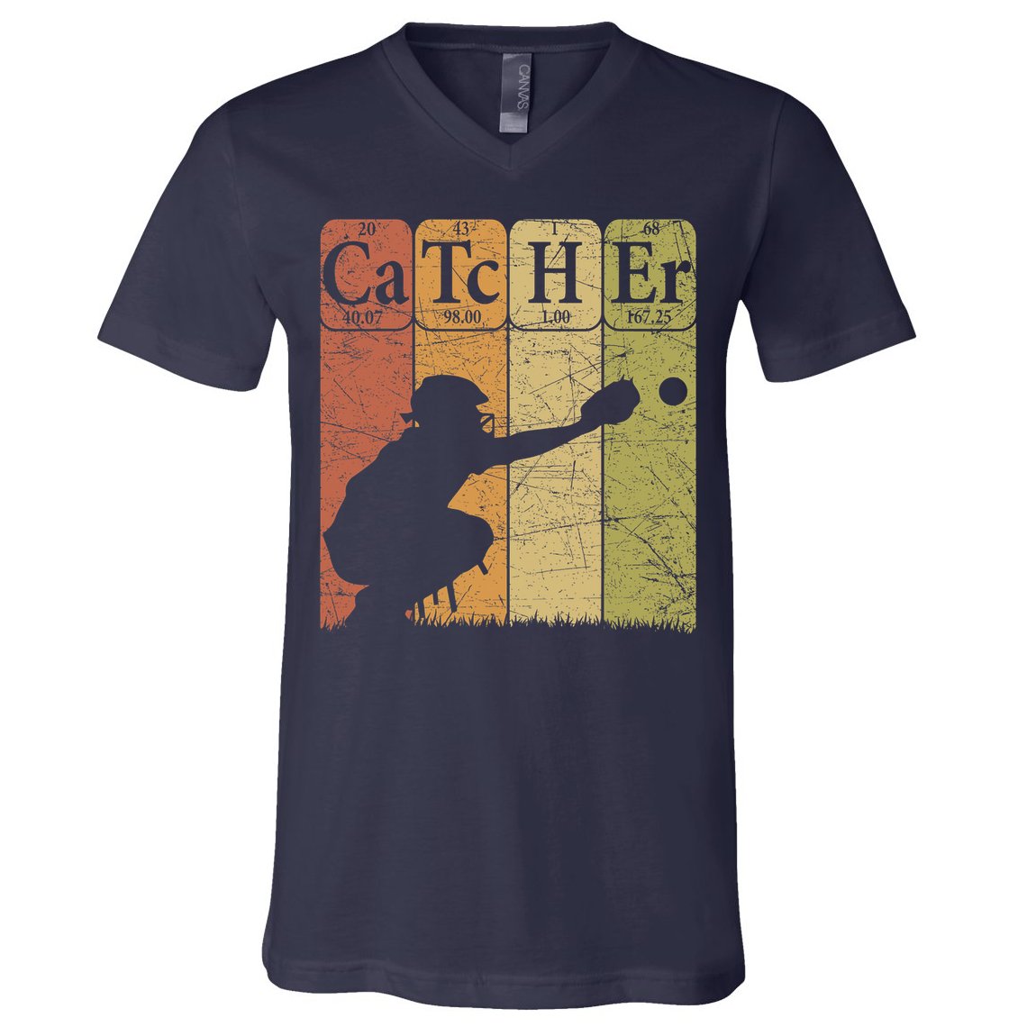 Baseball Periodic Table Elements Nerd Baseball Catcher Retro V-Neck T-Shirt
