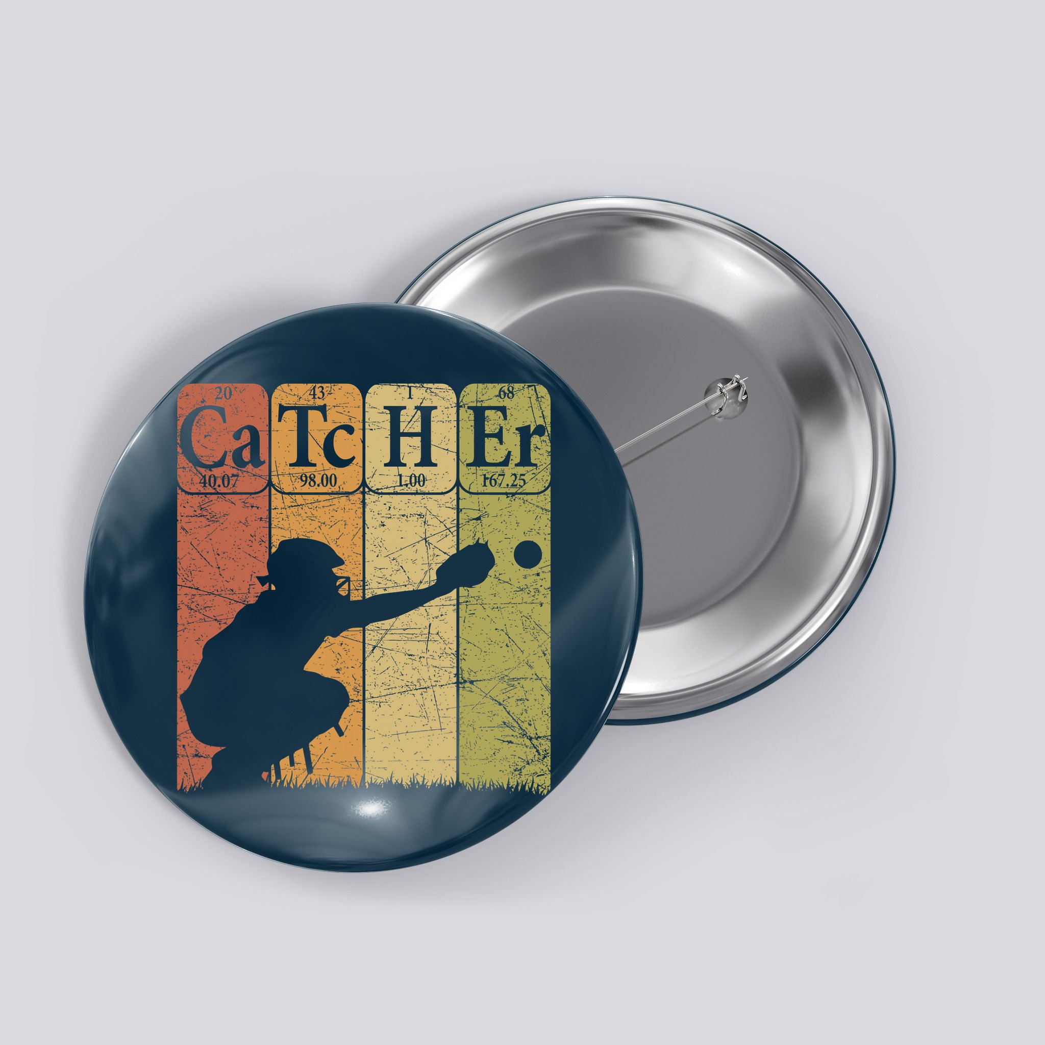 Baseball Periodic Table Elements Nerd Baseball Catcher Retro Button