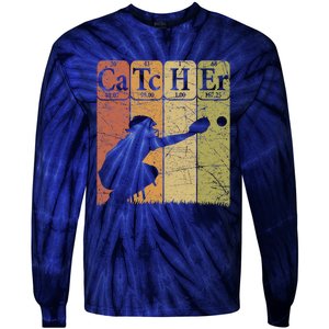 Baseball Periodic Table Elements Nerd Baseball Catcher Retro Tie-Dye Long Sleeve Shirt