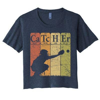 Baseball Periodic Table Elements Nerd Baseball Catcher Retro Women's Crop Top Tee
