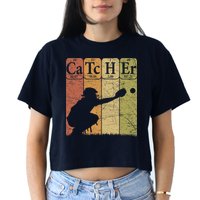 Baseball Periodic Table Elements Nerd Baseball Catcher Retro Women's Crop Top Tee