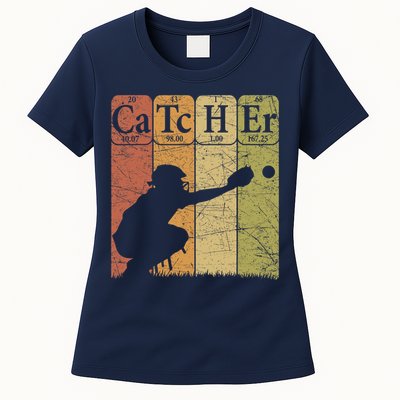 Baseball Periodic Table Elements Nerd Baseball Catcher Retro Womens T-Shirt