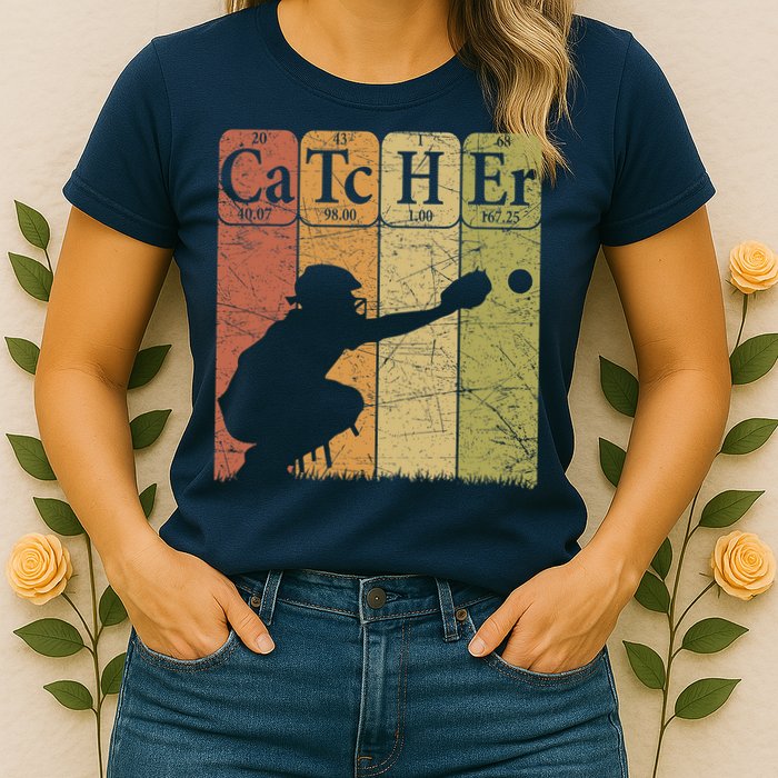 Baseball Periodic Table Elements Nerd Baseball Catcher Retro Womens T-Shirt
