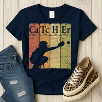 Baseball Periodic Table Elements Nerd Baseball Catcher Retro Womens T-Shirt