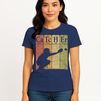 Baseball Periodic Table Elements Nerd Baseball Catcher Retro Womens T-Shirt