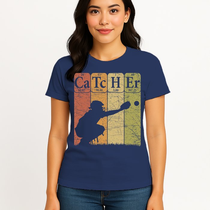 Baseball Periodic Table Elements Nerd Baseball Catcher Retro Womens T-Shirt