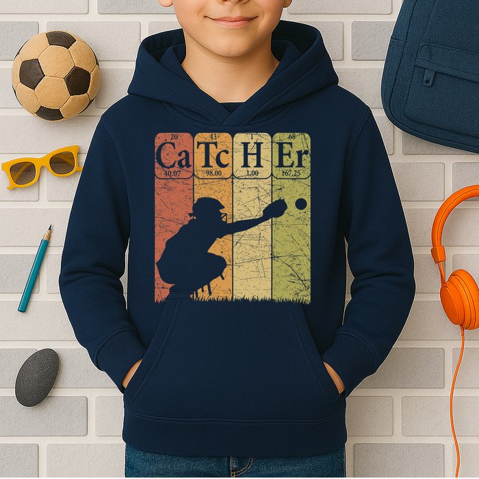 Baseball Periodic Table Elements Nerd Baseball Catcher Retro Kids Hoodie