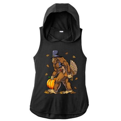 Bigfoot Pilgrim Turkey Pumpkin Thanksgiving Day Funny Gift Ladies PosiCharge Tri-Blend Wicking Draft Hoodie Tank