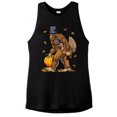 Bigfoot Pilgrim Turkey Pumpkin Thanksgiving Day Funny Gift Ladies PosiCharge Tri-Blend Wicking Tank