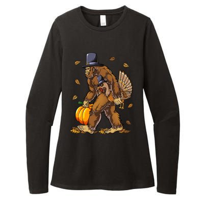 Bigfoot Pilgrim Turkey Pumpkin Thanksgiving Day Funny Gift Womens CVC Long Sleeve Shirt