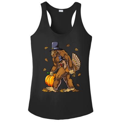 Bigfoot Pilgrim Turkey Pumpkin Thanksgiving Day Funny Gift Ladies PosiCharge Competitor Racerback Tank