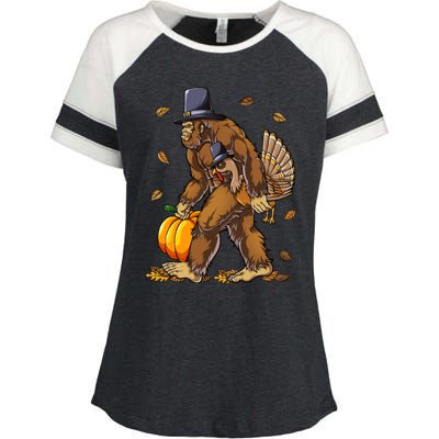 Bigfoot Pilgrim Turkey Pumpkin Thanksgiving Day Funny Gift Enza Ladies Jersey Colorblock Tee