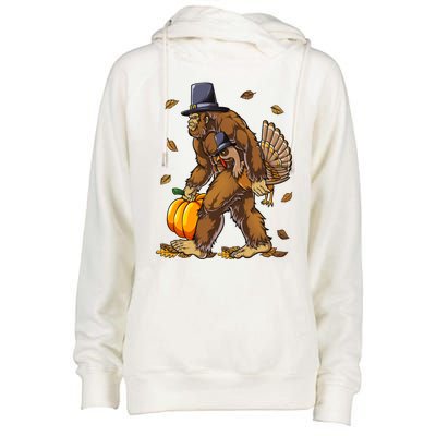 Bigfoot Pilgrim Turkey Pumpkin Thanksgiving Day Funny Gift Womens Funnel Neck Pullover Hood