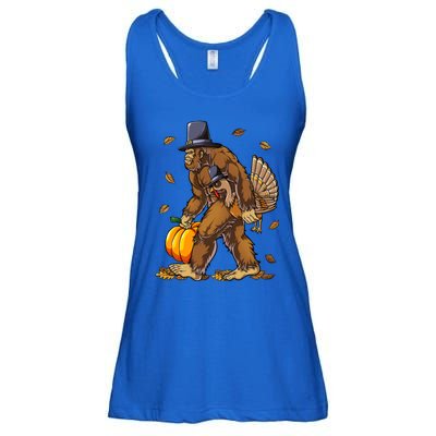 Bigfoot Pilgrim Turkey Pumpkin Thanksgiving Day Funny Gift Ladies Essential Flowy Tank