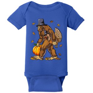 Bigfoot Pilgrim Turkey Pumpkin Thanksgiving Day Funny Gift Baby Bodysuit