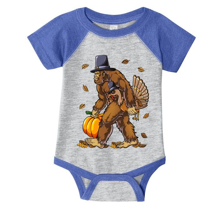 Bigfoot Pilgrim Turkey Pumpkin Thanksgiving Day Funny Gift Infant Baby Jersey Bodysuit